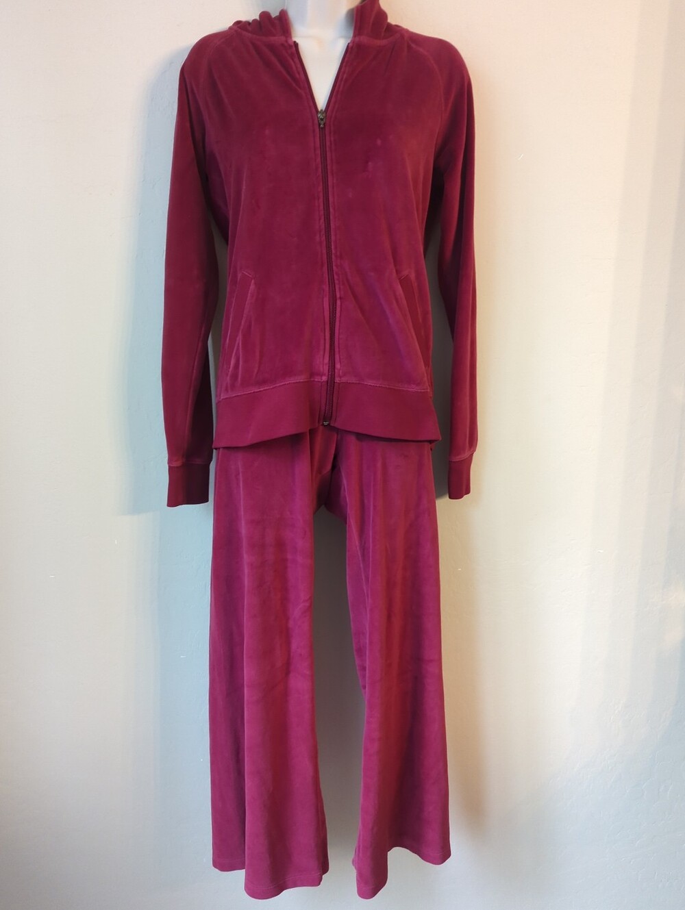 Victoria Secret Pink Velour Tracksuit Pockets Full Zip Hoodie Embroidery Sz S/M